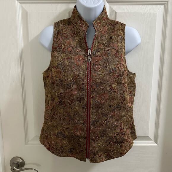 YANSI FUGEL Fully Reversible Sleeveless Zip-up Vest Women’s size Small Brown Red - Picture 1 of 13